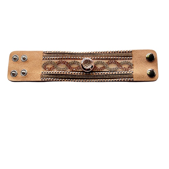 Snap Charm Boho Leather Bracelet with 3/4" Standard Snap Adjustable Two Sizes - Picture 4 of 7